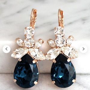 Rose gold blue Swarovski earrings